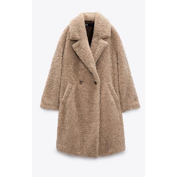 Zara Teddy Coat Sherpa Jacket Beige - Picture 1 of 3